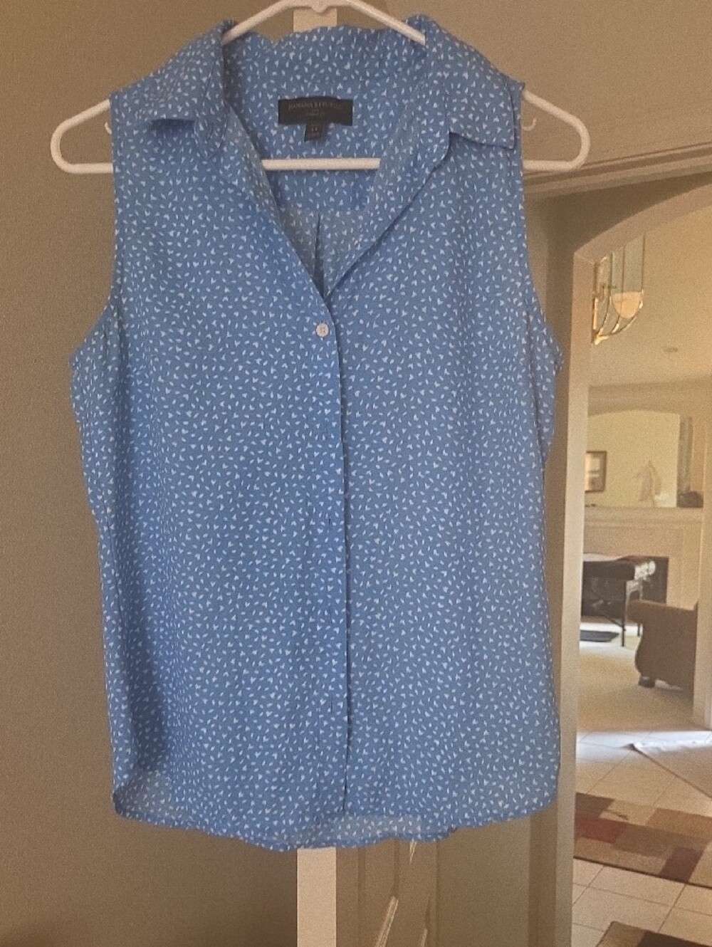 Banana Republic Sky Blue Printed Sleeveless Button-Front Camisole